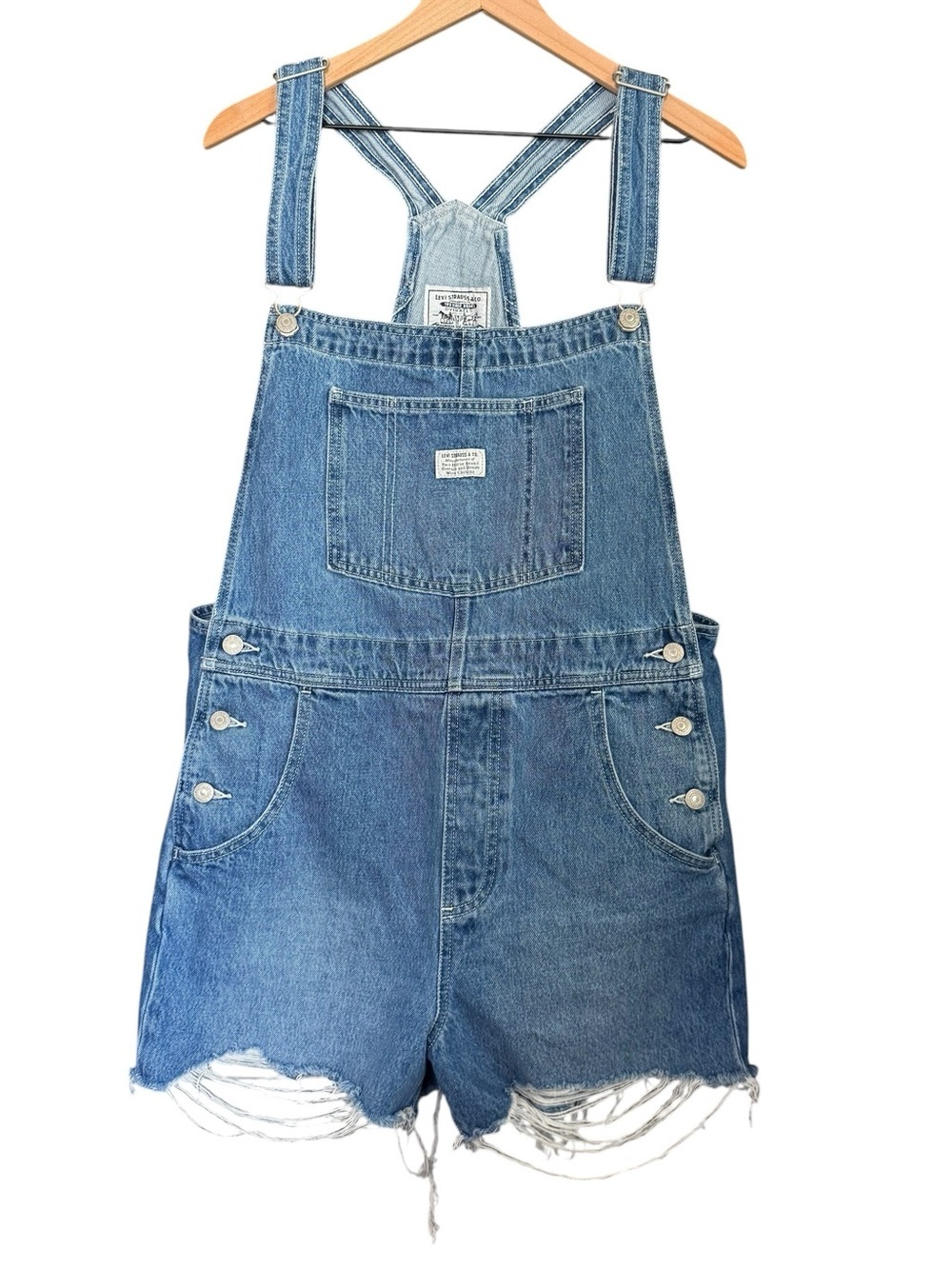 Classic Levi’s Medium Wash Relaxed Fit Denim Overall Shorts